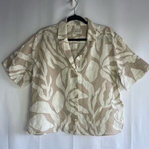 Gant Beige and White Leaf Print Button Down Shirt